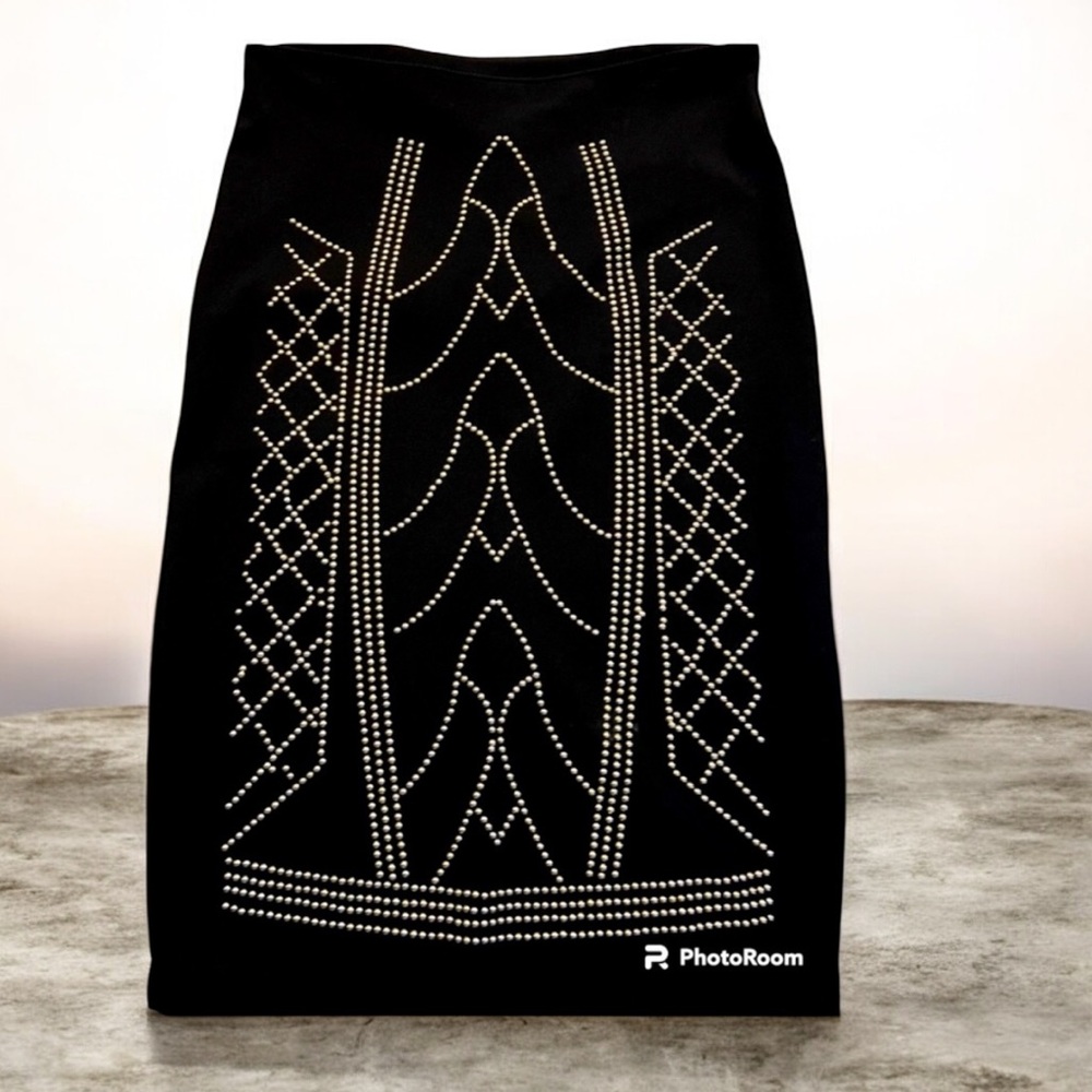 Say What? Black Gold Studded Pencil‎ Skirt Size M Bodycon Stretch